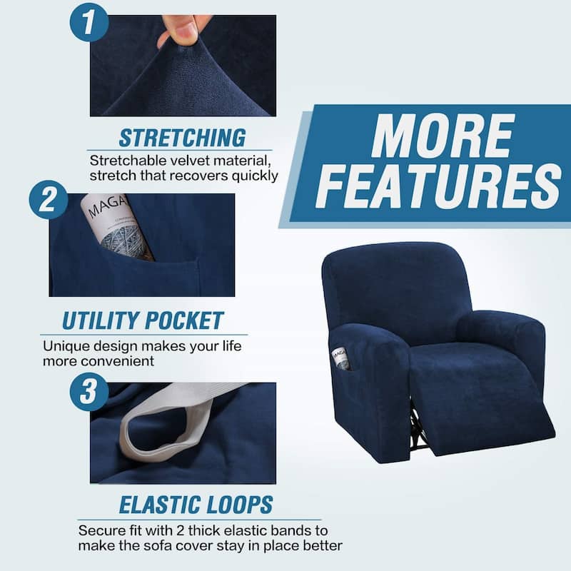 Enova Home Velvet Spandex Recliner Chair Slipcover with Elastic Bottom Side Pocket