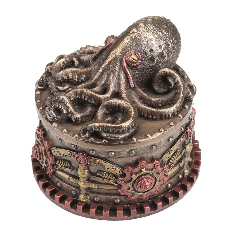4.13 in L Steampunk Octopus Trinket Box Poly Resin