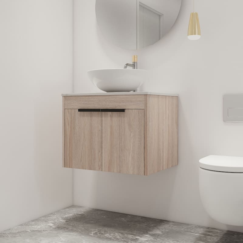 Malwee 24"/30" Floating Bathroom Vanity, Wall Mounted Bathroom Vanity with Ceramic Sink,Soft Close Doors - 23.6"×18.9" - Beige with sink-321