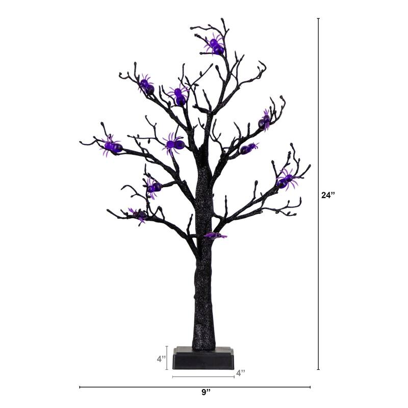Pre-Lit Halloween Spider Artificial Twig Tree - 2' - Purple LED Lights