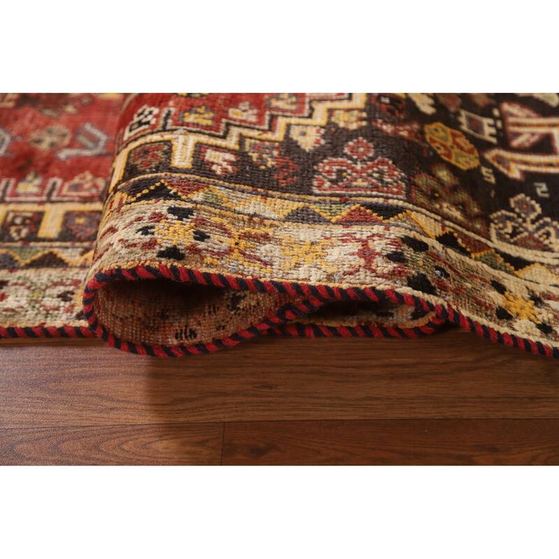Red Animals Tribal Shiraz Persian Vintage Rug Handmade Wool Carpet - 4'6"x 8'0"