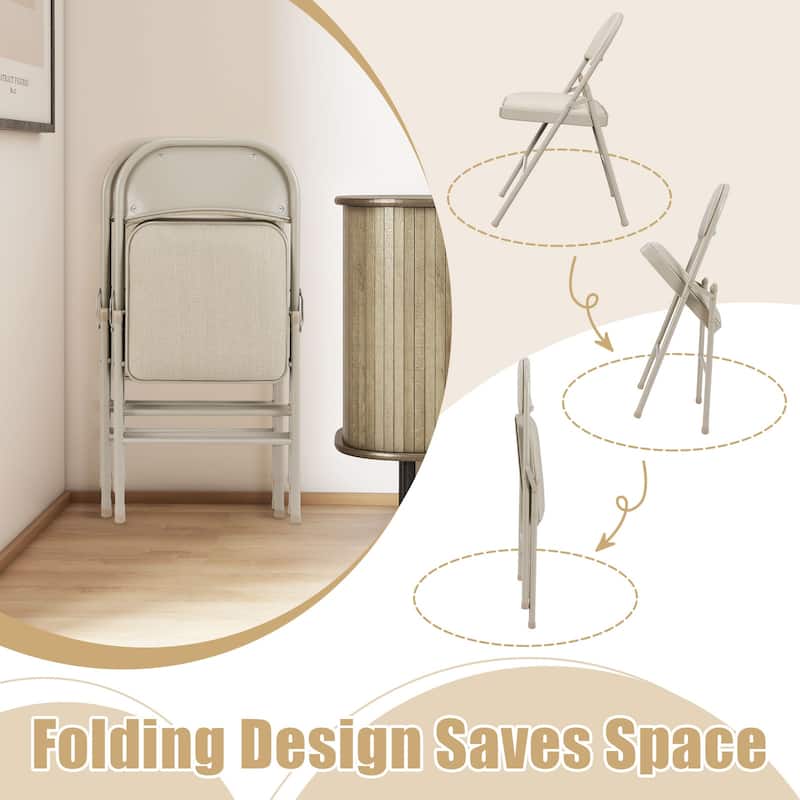 Gymax Set of 6 Folding Chairs Fabric Upholstered Padded Seat Metal