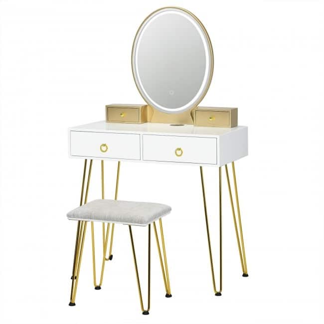 Vanity Table Set with 3-Color Lighted Dimmable Mirror - 31" x 16" x 53.5"