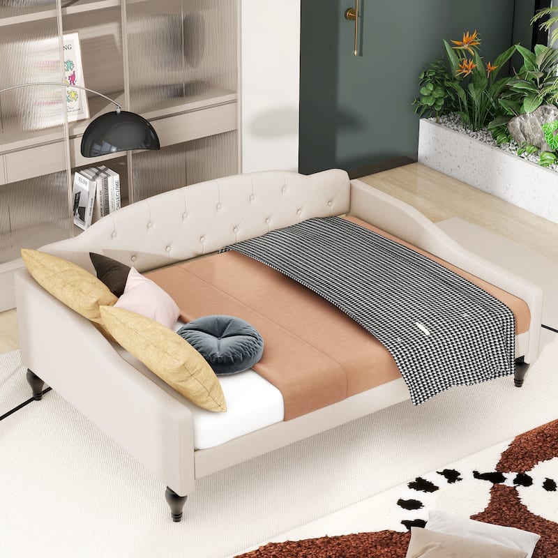 Modern Full Size Upholstered Wood Daybed with Multifunctional Design