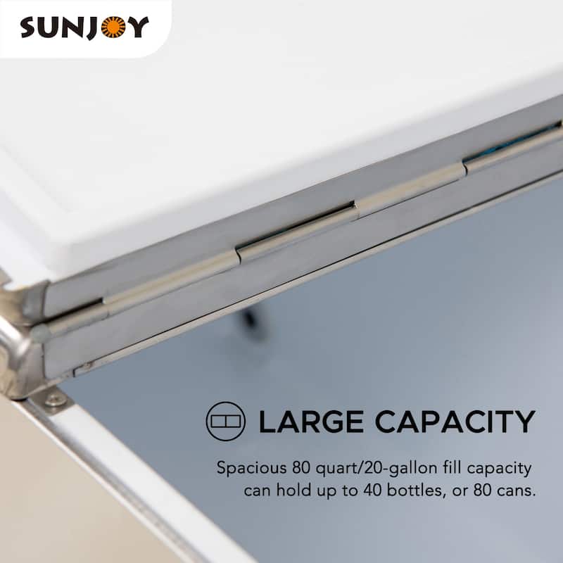 80 QT Patio Cooler Cart ,Stainless Steel Rolling Ice Chest with Steel Bottle Opener, Shelf and Lockable Wheels Sunjoy