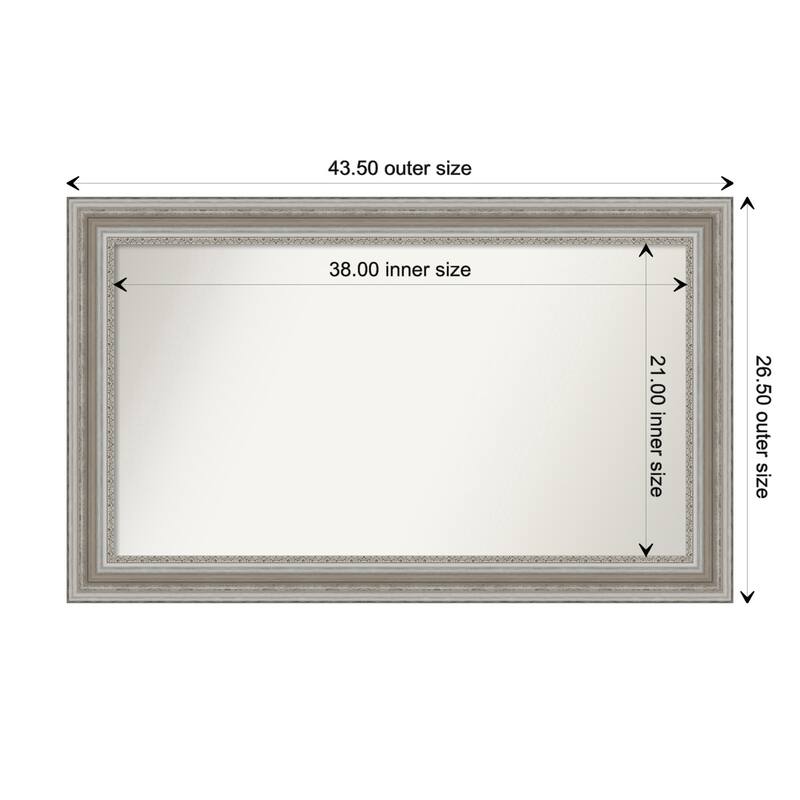 Parlor Silver Framed Non-Beveled Custom Wall Mirror, Bathroom Vanity Mirror - Outer Size: 43.5 x 26.5