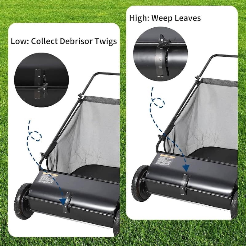 21 Inch Manual Push Lawn Sweeper, 3.5 Cu. Ft. Hopper Capacity Grass Sweeper for Grass Clippings, Leaves, Garden