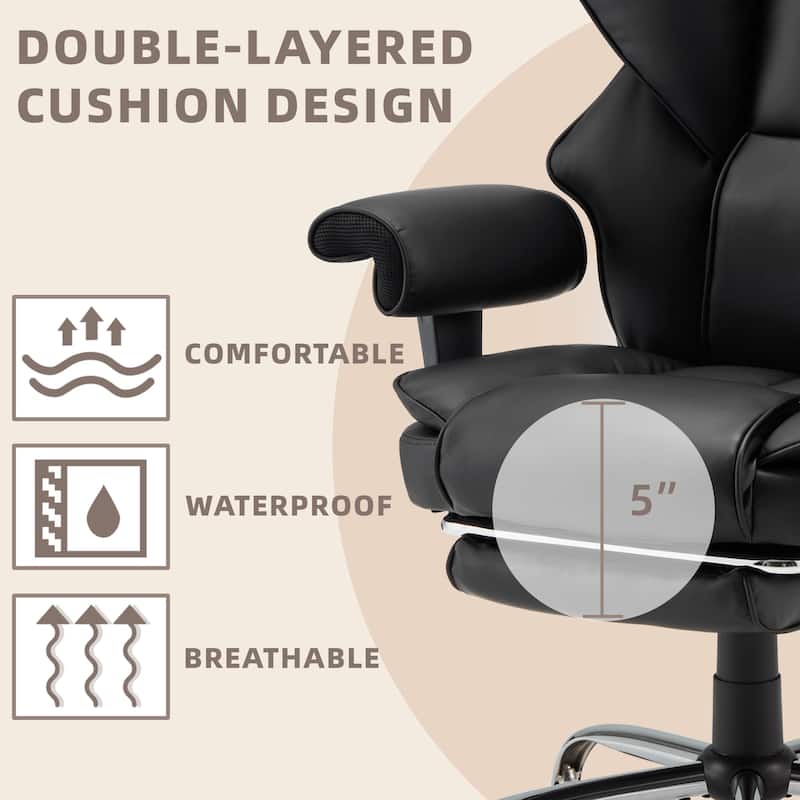 Ergonomic 6-Point Massage Office Chair with Heating, Reclining Function, Retractable Footrest, and Adjustable Armrests