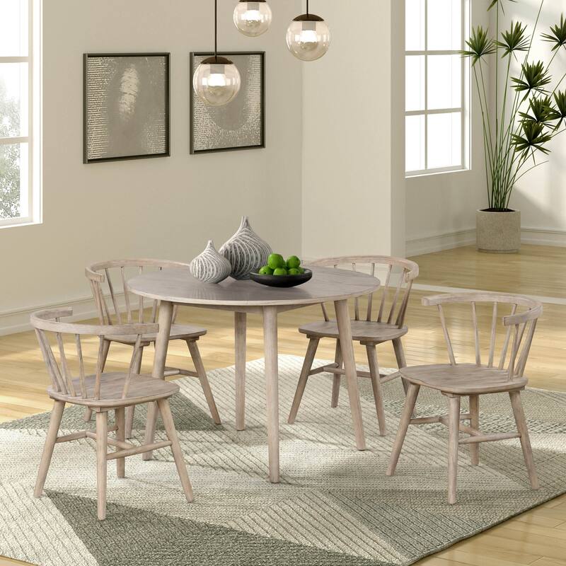 Furniture of America Galgary Mid-Century Modern 5-Piece Round Wooden Dining Table Set - Natural Oak
