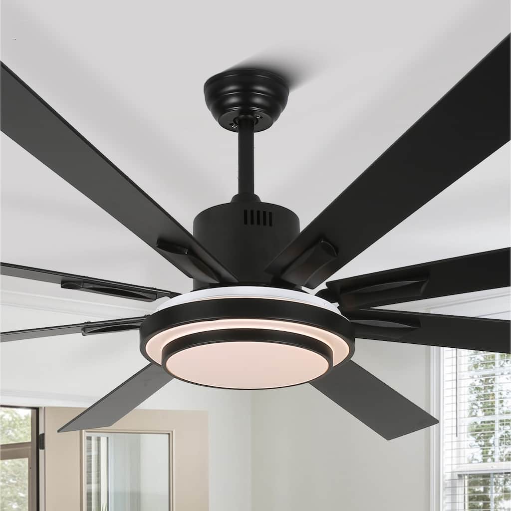 CurveCurio 72" Large Ceiling Fan w Dimmable LED Light Kit, 6 Wood Blades and Quiet DC Motor w Remote Control - 72" * 72" * 8"