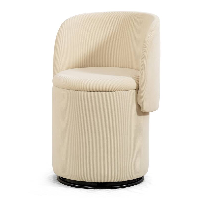 Stylish Upholstered Barrel Chair: 360°Swivel Vanity Stool for Bedroom & Dining Chair, Built-in Storage, Soft Padded Accent Seat