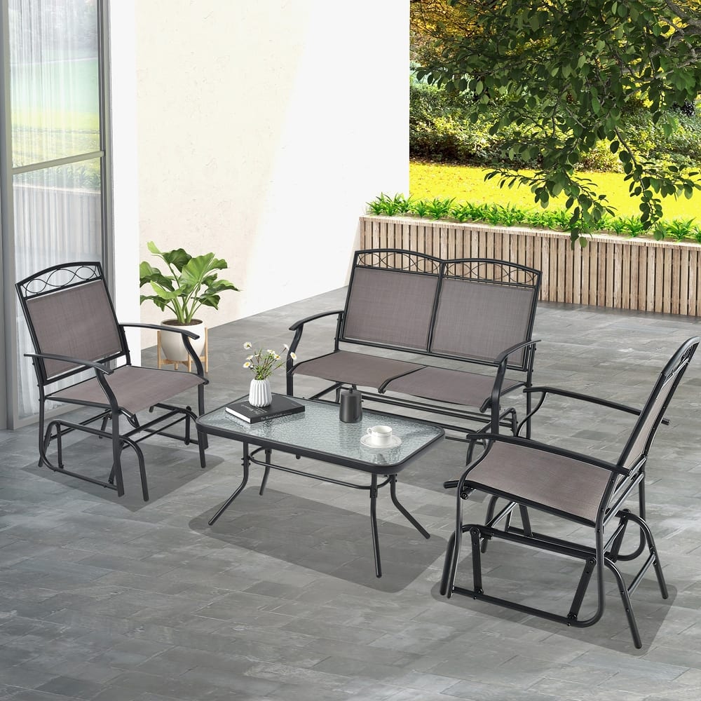 Gymax 4PCS Outdoor Glider Chair & Table Set Patio Conversation
