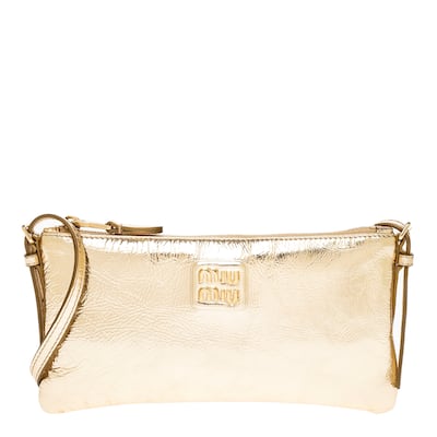 Miu Miu Laminated Nappa Leather Mini Pouch - Gold