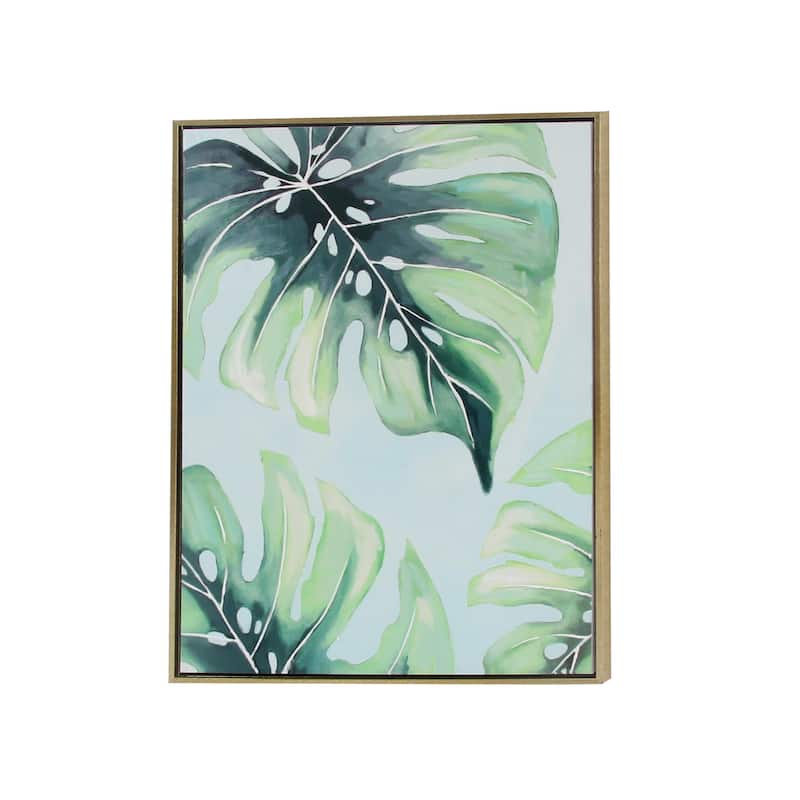 CosmoLiving by Cosmopolitan Green Canvas Monstera Leaf Living Room Framed Wall Art with Gold Frame