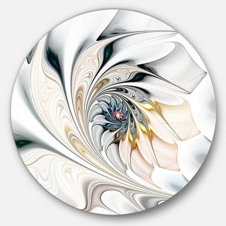 Designart 'White Stained Glass Floral Art' Floral Circle Metal Wall Art