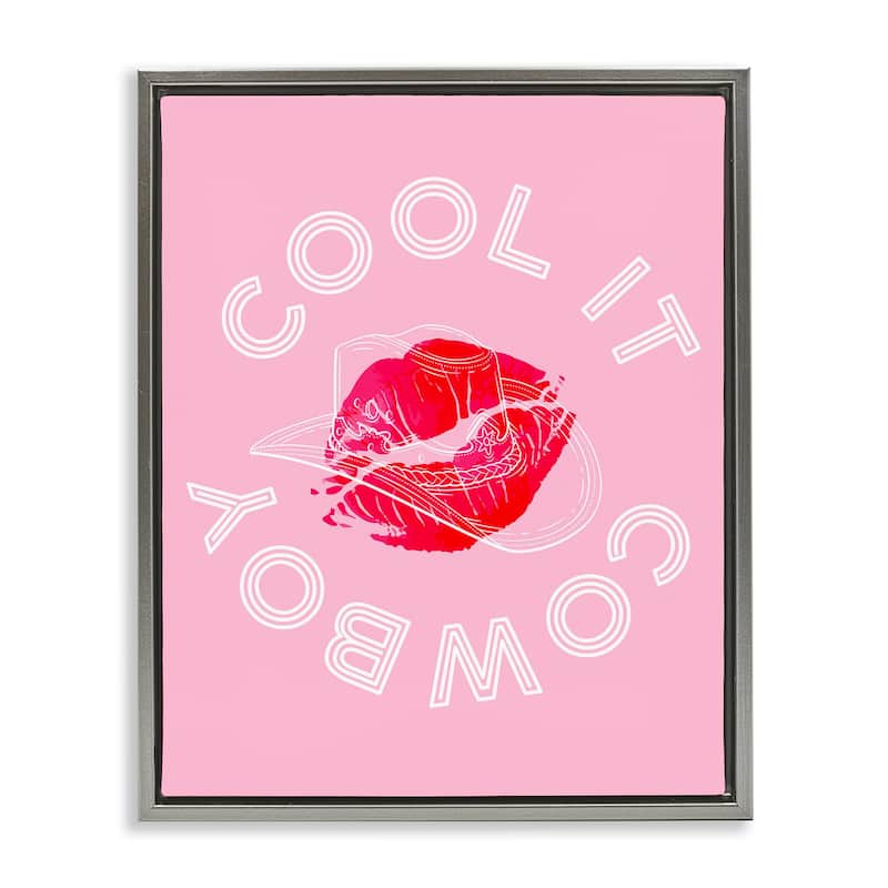 Stupell Cool It Cowboy with Kiss Framed Floater Canvas Wall Art Design By Lil' Rue - 25 x 31 - Grey