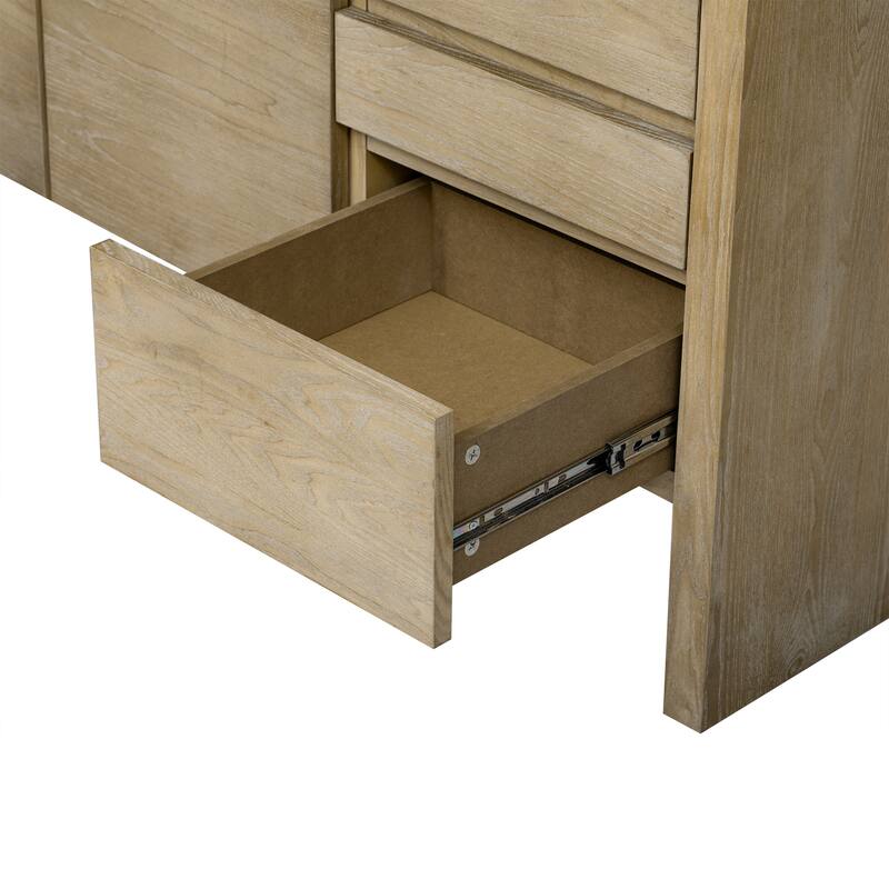 Ash Veneer Sideboard, 3-Door Sideboard Large Storage Cabinet, Buffet Cabinet Cupboard with 3 Drawers and Semi-Open Shelf
