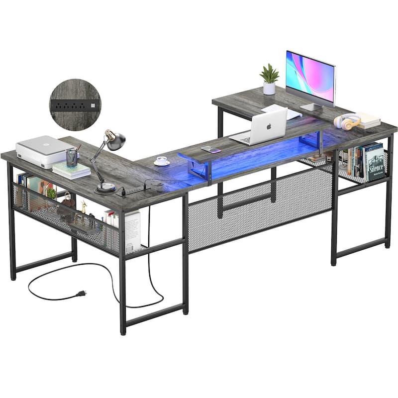 3-in-one U-Shape Computer Desk with Charge Station, Office Corner Desk with Monitor Stand