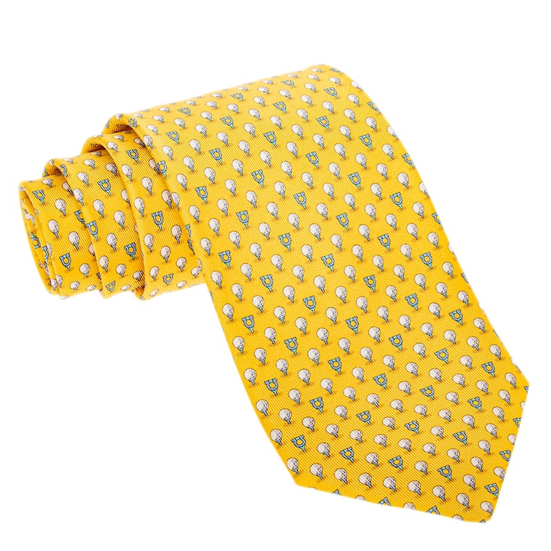 Ferragamo Golf and Gancini Print Silk Tie - Yellow