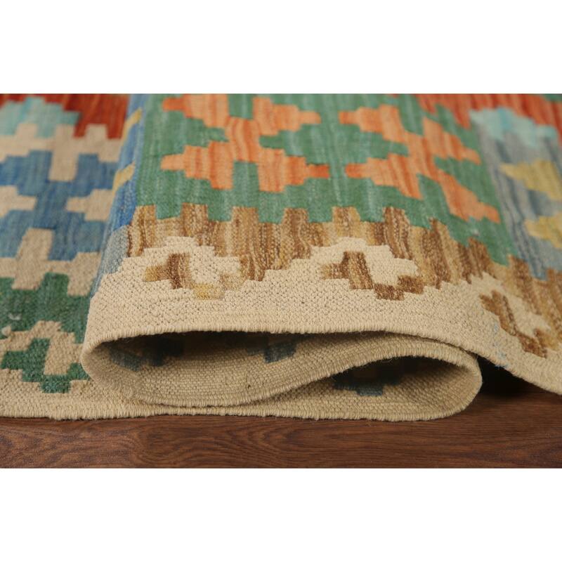 Hand Woven Oriental 100% Wool Carpet Southwestern Geometric Oranges & Rust Kilim Area Rug - 9' 7'' X 6' 5''