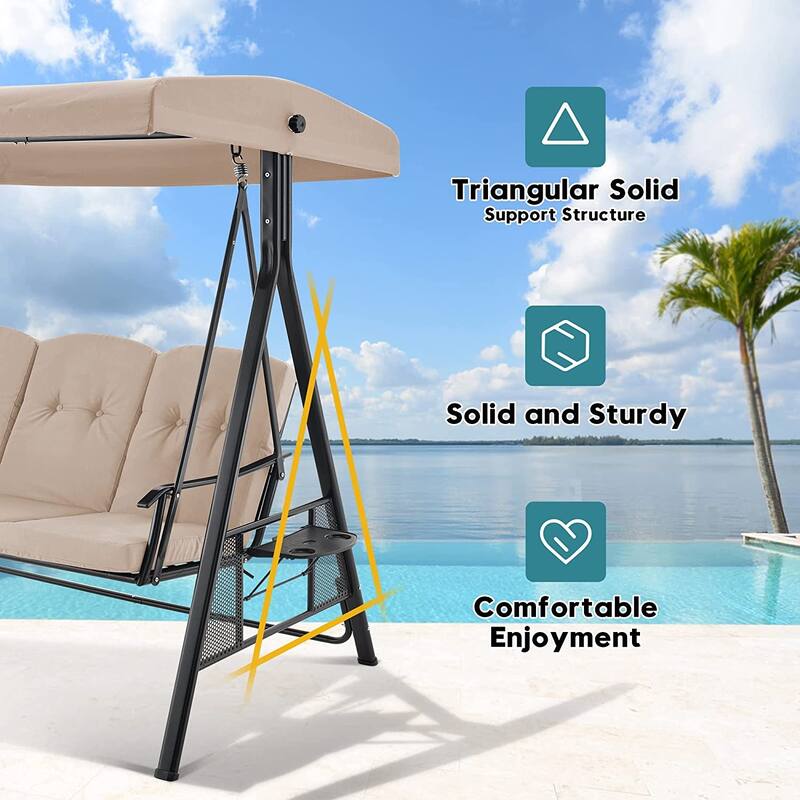 MCombo 3 Seat Patio Swings with Canopy, Adjustable Canopy Swing Sets for Backyard, Poolside, Balcony 4092