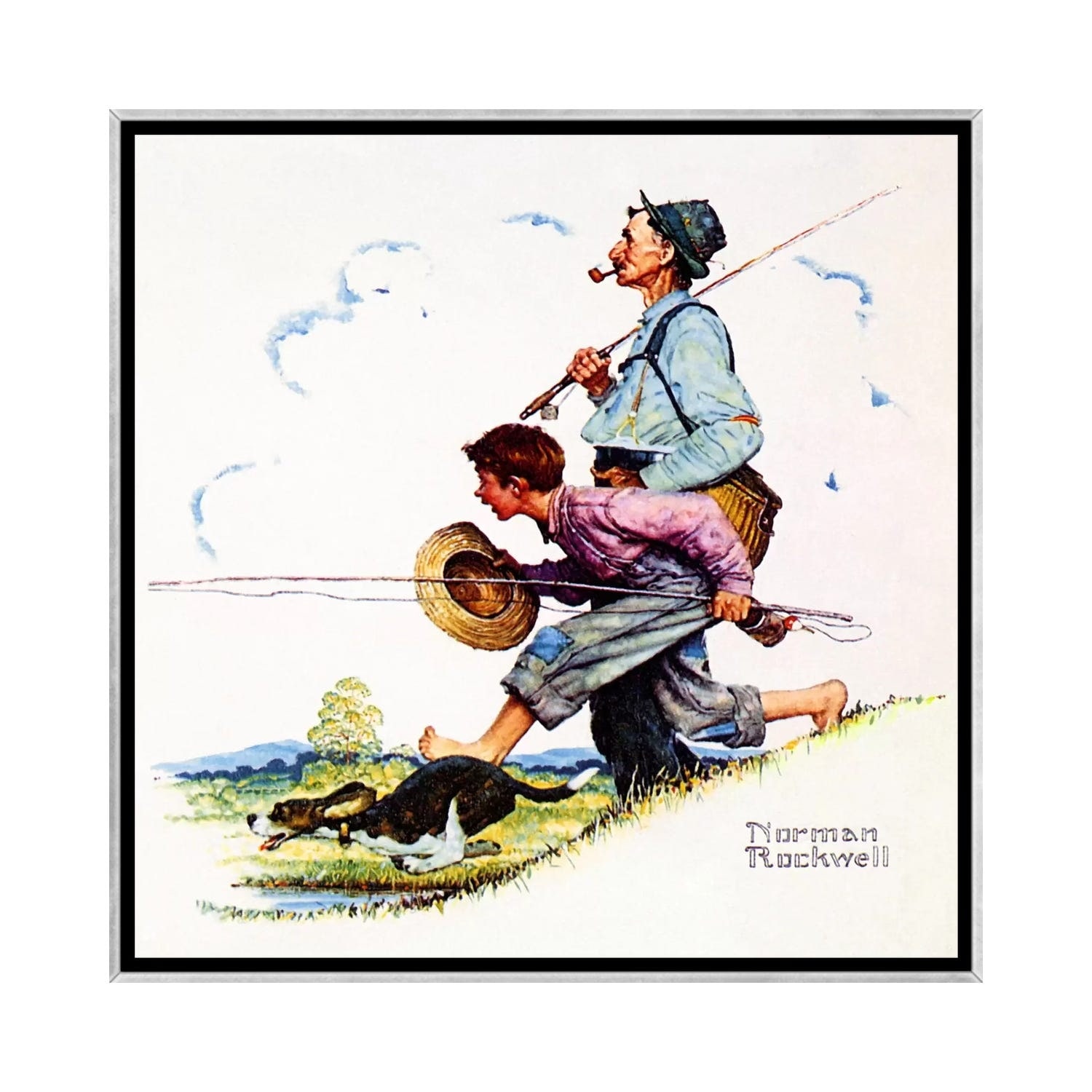 iCanvas Grandpa and Me- Fishing by Norman Rockwell Framed