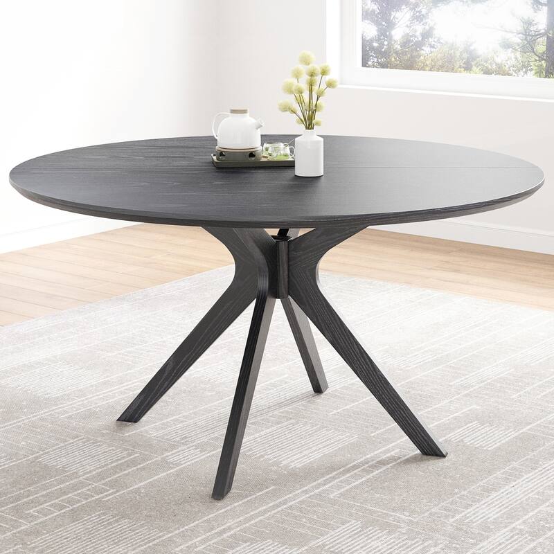 Rossetta Mid-Modern Century Natural Wooden Round X-Shaped Base Dining Table with soft pads - Black