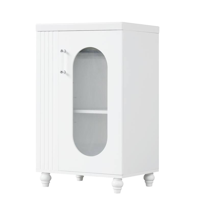 Freestanding Bathroom Vanity with Sink, Storage Cabinet with Oval Glass Door, Toilet Paper Holder and 2-tier Shelves