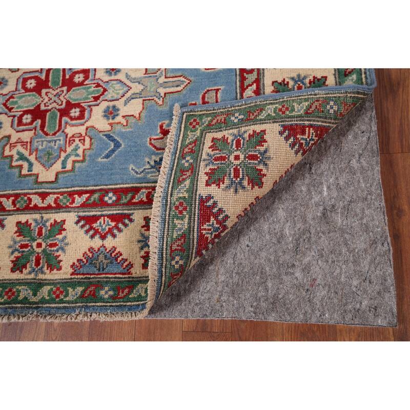 Blue Geometric Kazak Oriental Accent Rug Handmade Wool Carpet - 4'0" x 5'10"