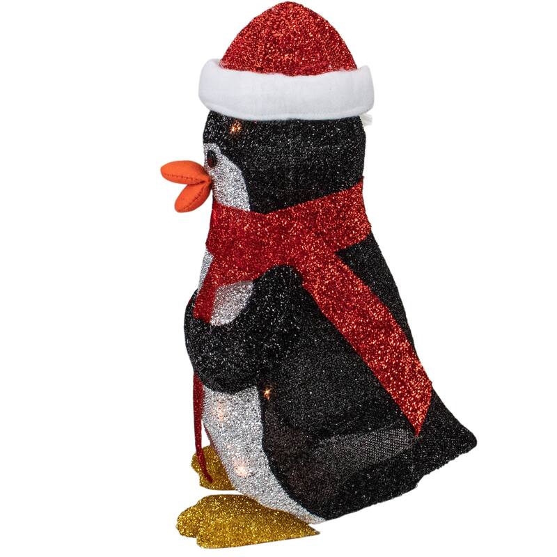 19.5" White Red Lighted Penguin Santa Hat Outdoor Christmas Decoration