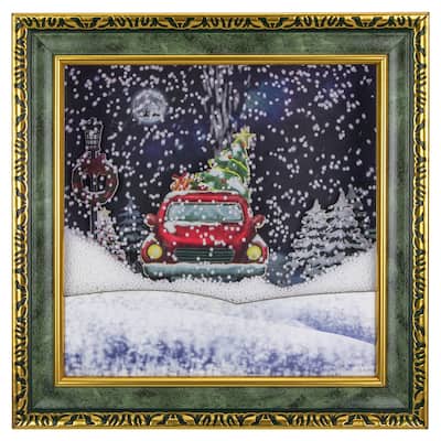 31" LED Lighted Musical Snowing Retro Truck Wall Plaque