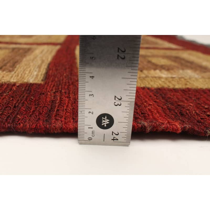 ECARPETGALLERY Flat-Weave Natural Burgundy Wool Tapestry Kilim - 5'0 x 5'11