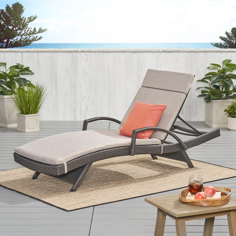 Toscana Outdoor Wicker Armed Cushioned Chaise Lounge by Christopher Knight Home - Grey/Charcoal Cushion