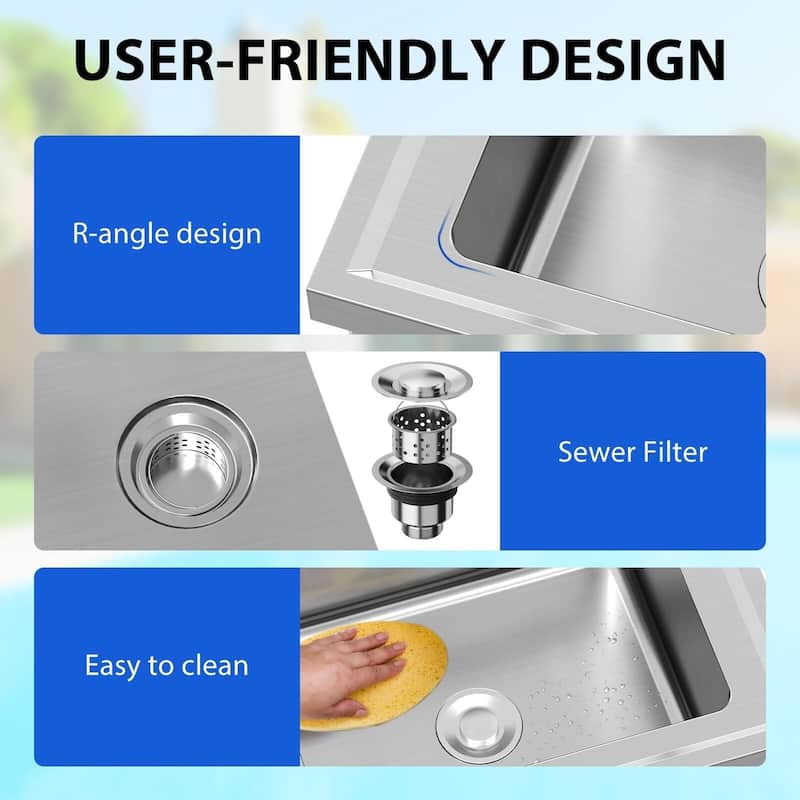 Utility Sink Free Standing, with Hot & Cold Hoses,Storage Shelve and Faucet, 24 In