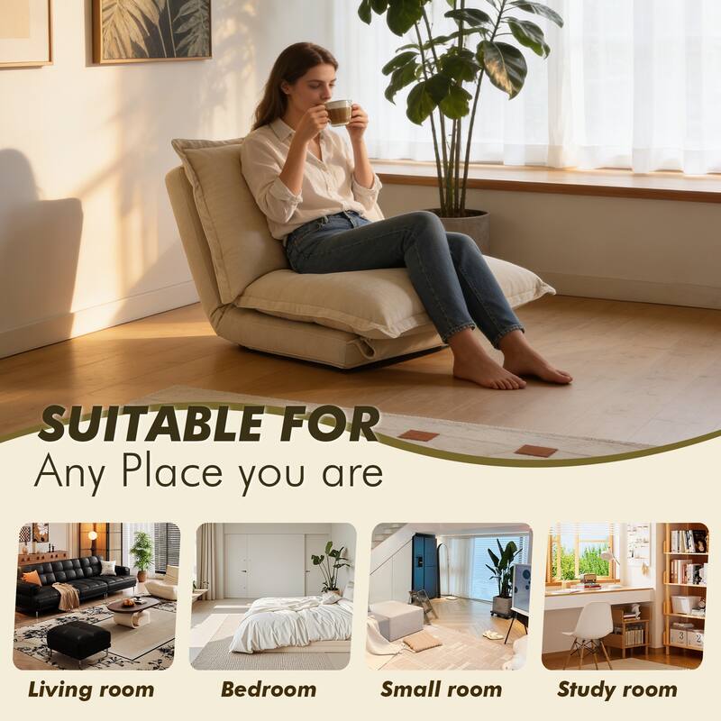 Chenille Upholstered Convertible Flip Comfy Bean Bag Lazy Sofa with Adjustable Backrest for Living Room