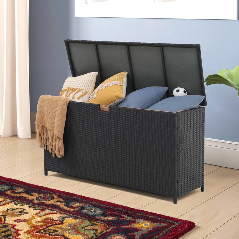 Outdoor 120 Gallons PE Wicker Storage Box - Black