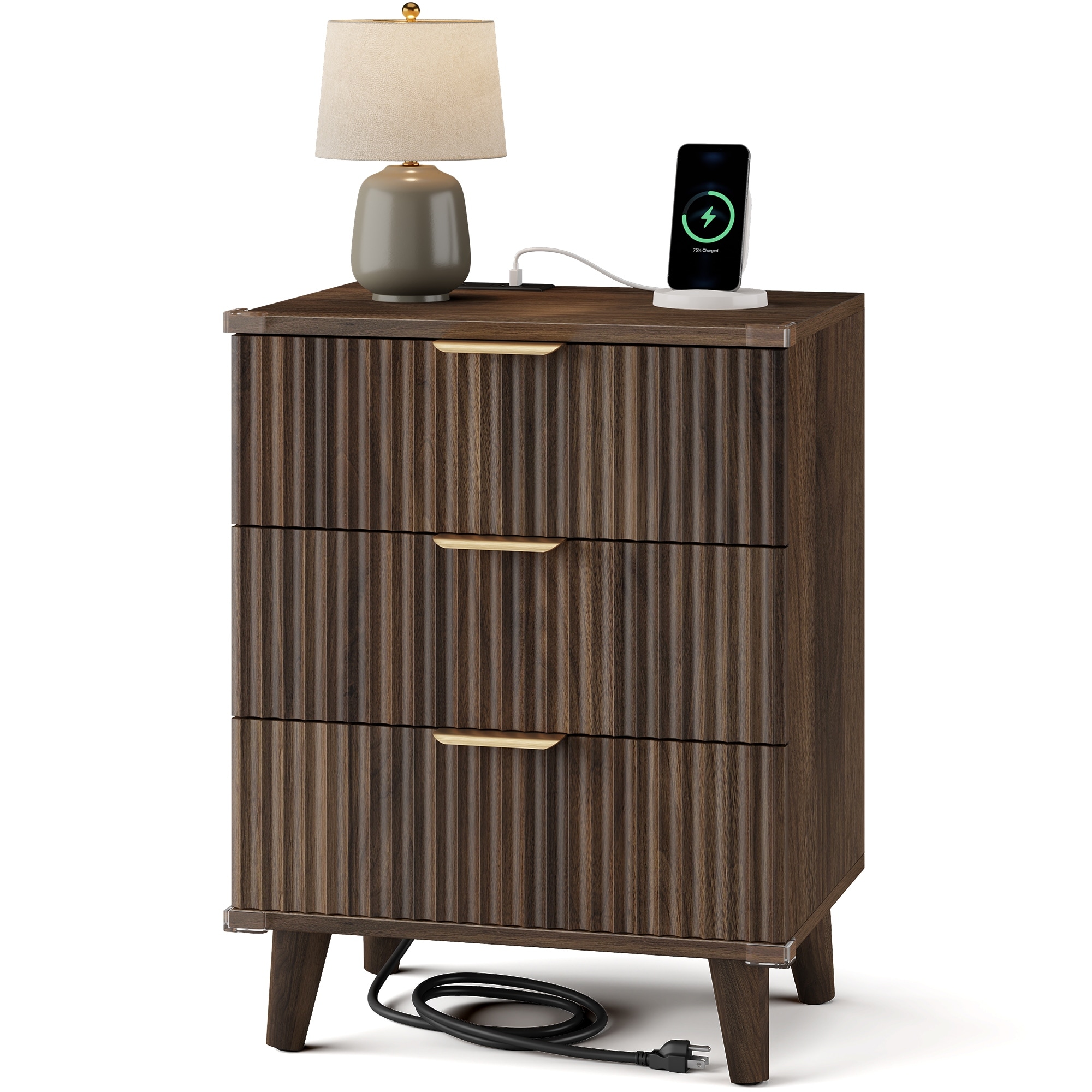 3 Drawer Dresser for Bedroom Nightstand with Charging Station