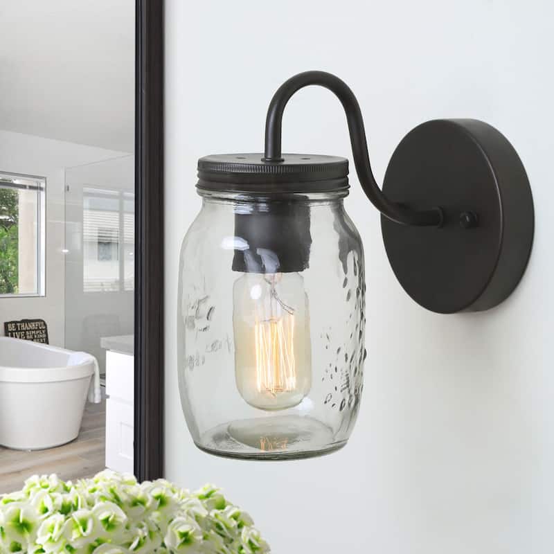 Outdoor Mason Jar Wall Sconce Black Wall Latern Lighting - W4.75" x E7" x H8.75"