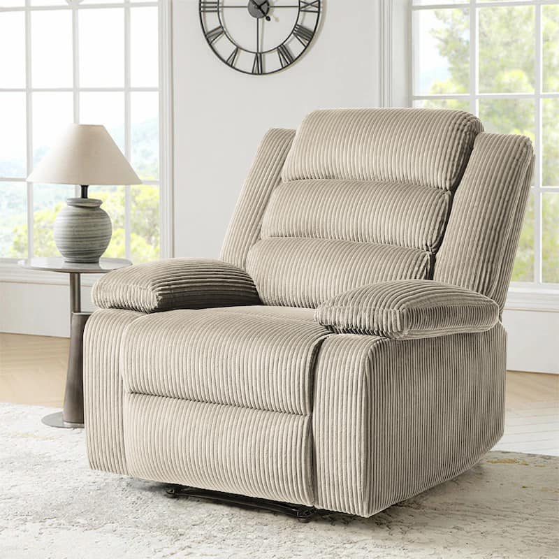 Classic Corduroy Upholstered Push Back Manual Recliner Chair - Oatmeal