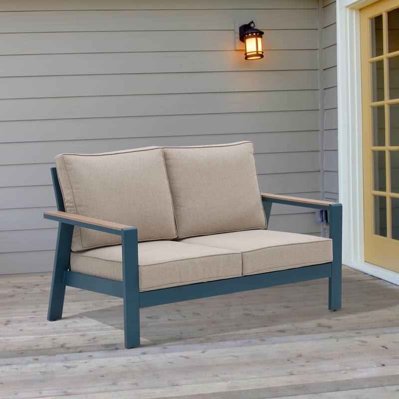 Zenova Aluminum Outdoor Sofa, Loveseat - Loveseat - Blue