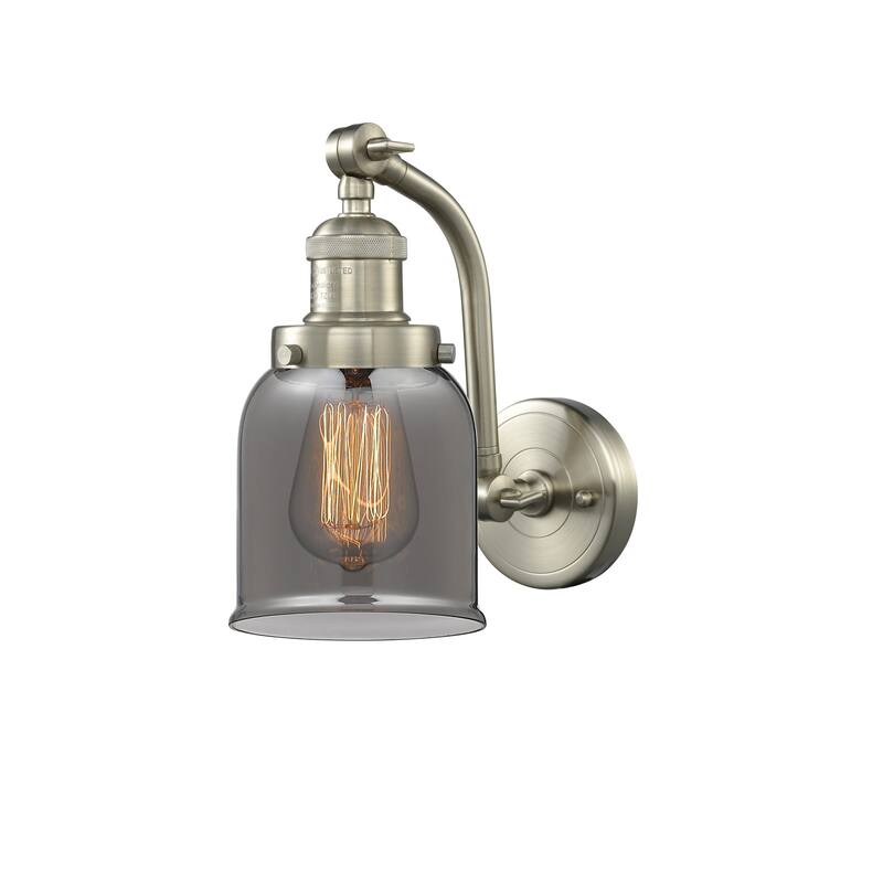 Innovations Lighting Small Bell Single Light 12" Tall Bathroom Sconce - Brushed Satin Nickel / Smoked