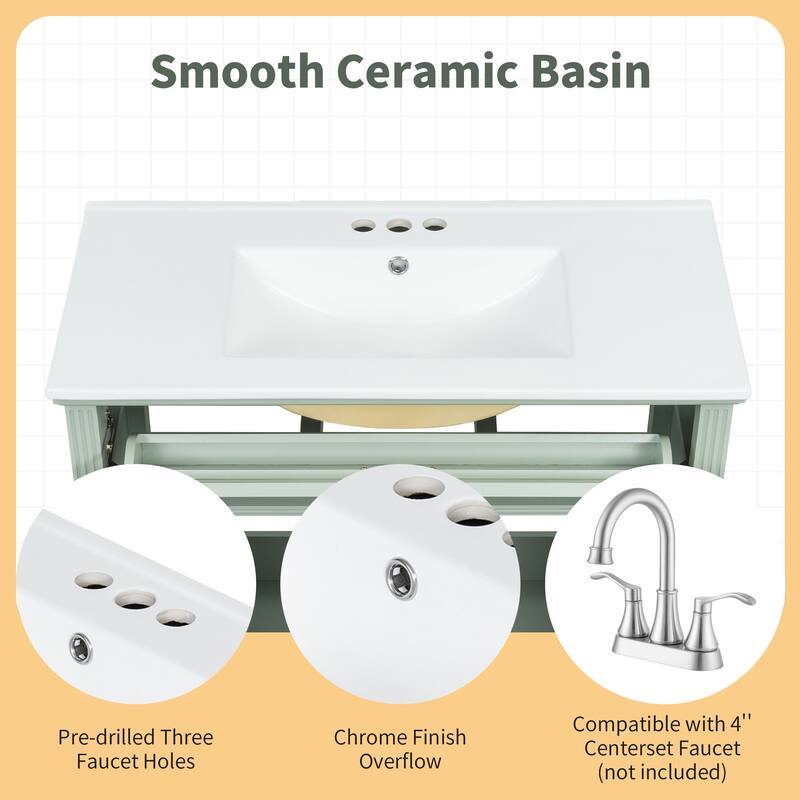 Roomfitters 36" Bathroom Vanity with Sink, Solid Wood Frame, Flip-Out Drawer & Soft-Close Doors