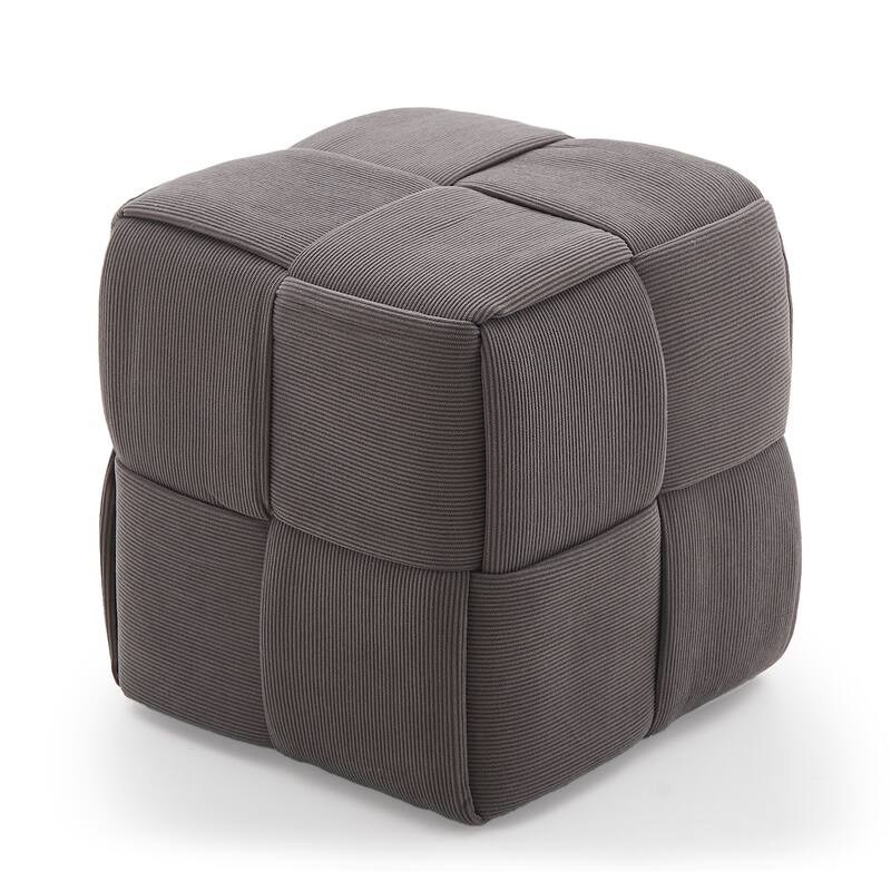 Soft Corduroy Fabric Ottoman Stool for Home Bedroom Living Room Vanity Chair Comfortable - Grey