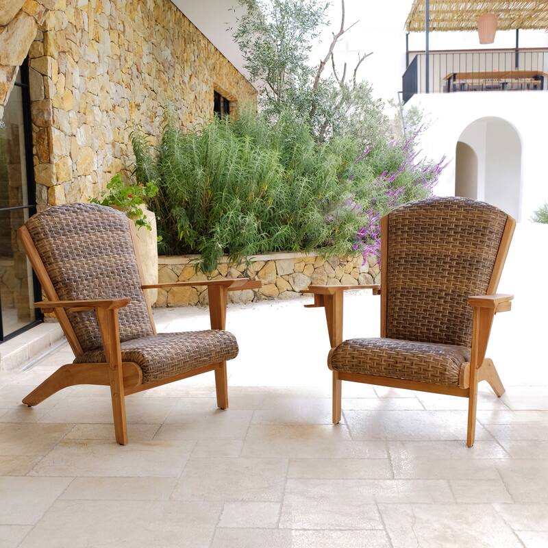 Cambridge Casual Camden Teak Patio Adirondack Chair Set with Padded Woven Seat - FREE Patio Cover