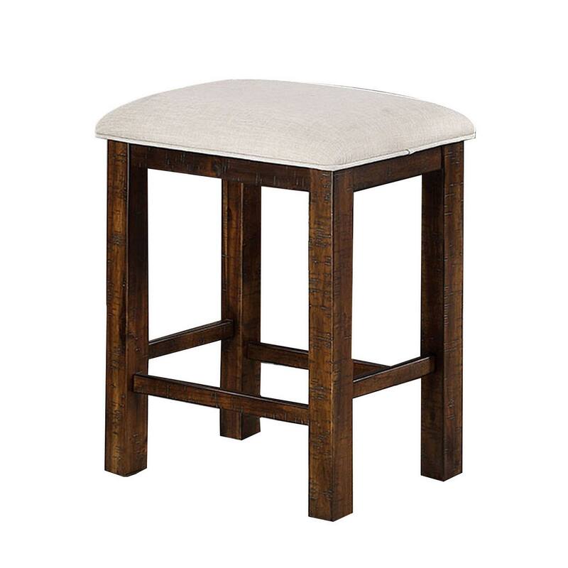 Shaw 25 Inch Counter Height Stool, Set of 2, Beige Seat, Rustic Brown Base
