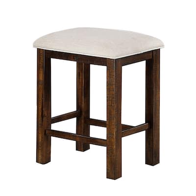 Shaw 25 Inch Counter Height Stool, Set of 2, Beige Seat, Rustic Brown Base
