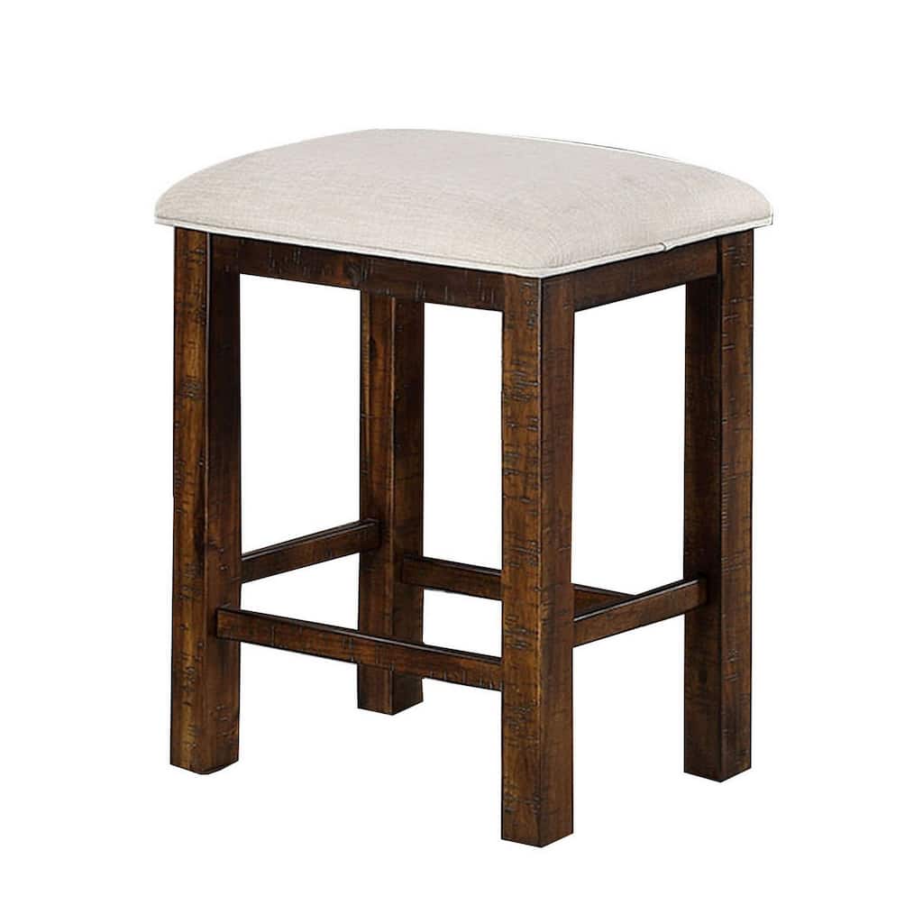 Shaw 25 Inch Counter Height Stool, Set of 2, Beige Seat, Rustic Brown Base