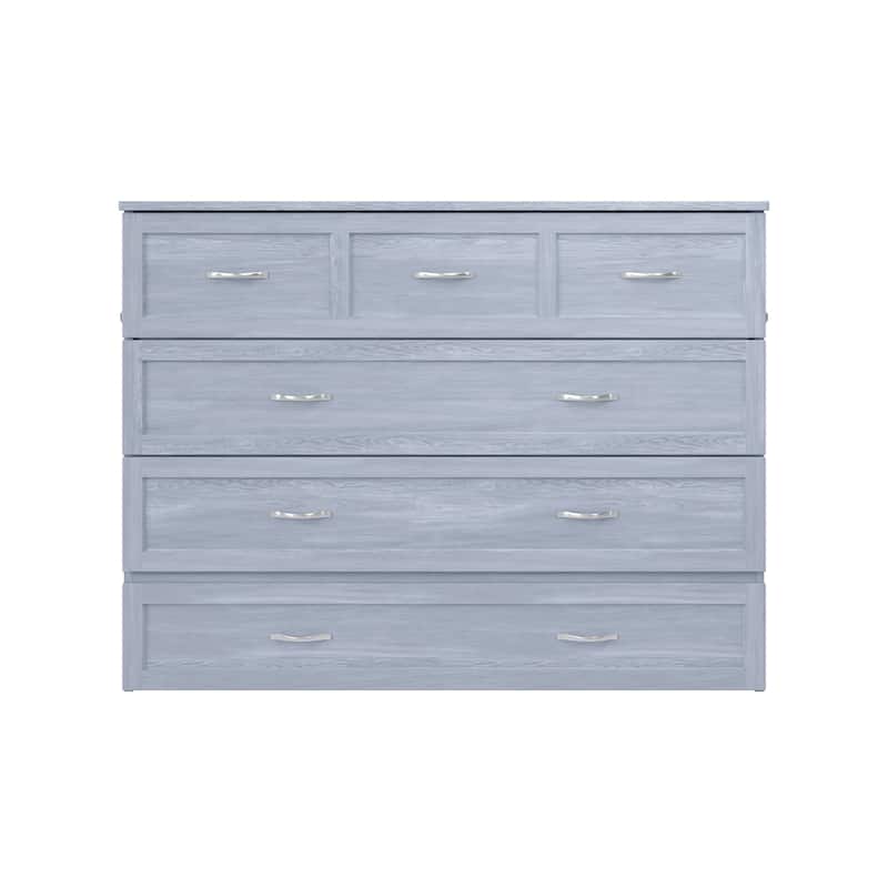 Northfield Full Murphy Bed Chest with 6" Mattress, Storage Drawer & Built-In Charger in Driftwood