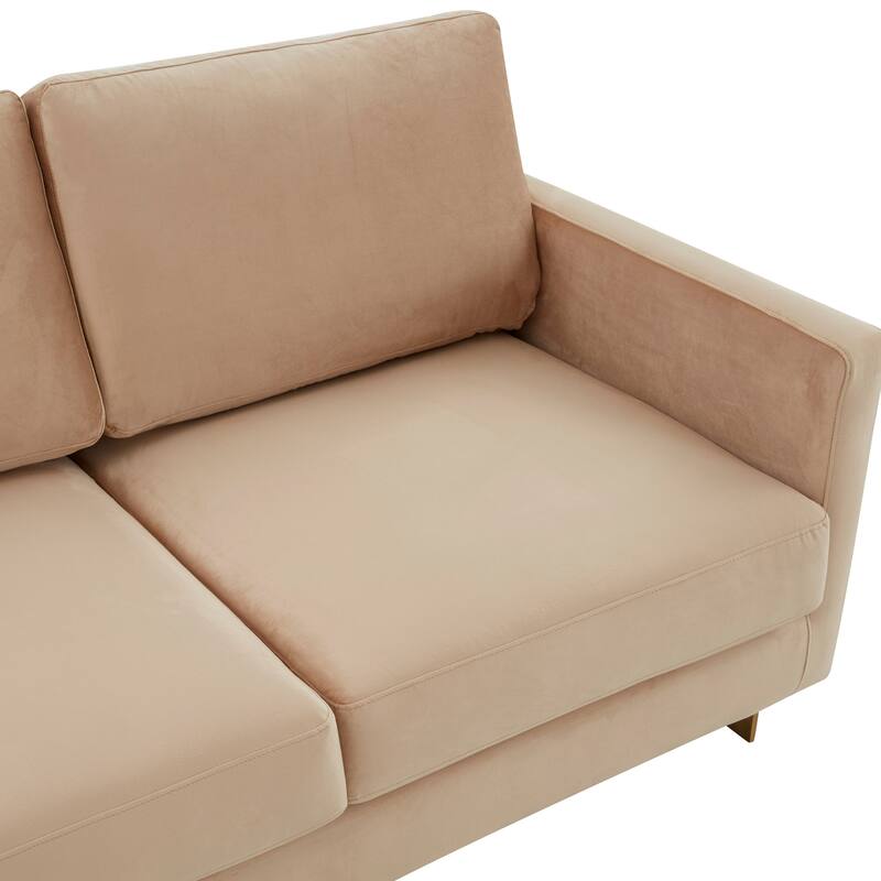 LeisureMod Lincoln Modern Upholstered Velvet Sofa with Gold Frame - 83"