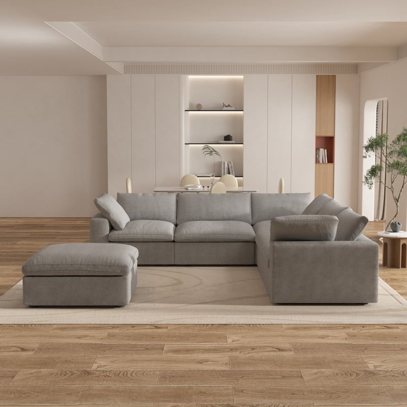 Large Down Filled Corner Sectional Sofa Couch with Ottoman for Living Room Set